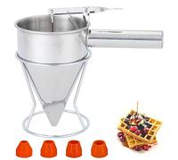 Dispensador de Masa para Pasteles de Acero Inoxidable con Soporte 1.2L Embudo de Panqueques Dispensador Masa Crepes Herramientas de Cocina para Postres, Magdalenas, Tortitas, Cupcakes