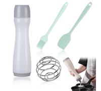 Dispensador de masa para repostería - Kit con botella dosificadora gris, brocha/espátula de silicona y bola mezcladora. ¡Precisión para panqueques, gofres, crepes, cupcakes, cookies y decoración