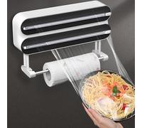 Dispensador de papel de aluminio 3 en 1 con soporte para rollos de cocina, dispensador de papel de pared para cocina, dispensador de papel de aluminio con cúter, dispensador de papel de aluminio y