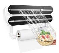 Dispensador de papel de aluminio 3 en 1: soporte magnético para rollos de pared para cocina, cortador de láminas ABS, dispensador multifuncional y dispensador para cocina (D4 negro/50 m)