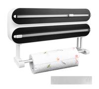 Dispensador de papel de cocina 3 en 1 con soporte para rollos de cocina, dispensador magnético con cortador, dispensador y dispensador para papel de aluminio y film transparente, sin agujeros, soporte