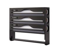 Dispensador de papel de cocina con cortador, organizador de papel de aluminio y papel encerado, soporte de almacenamiento multiusos, contenedor de ahorro de espacio, caja de montaje en pared duradera