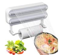Dispensador de papel de pared 3 en 1 para cocina, dispensador de papel de aluminio y conservación fresca con cortador, dispensador magnético de papel de cocina, sin taladrar, color gris