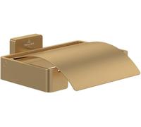 Dispensador de Papel higiénico Villeroy & Boch Elements - Striking con Tapa, dispensador de Papel higiénico de Montaje en Pared, latón, Rectangular, Dorado Cepillado