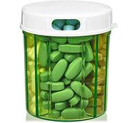 Dispensador de pastillas con cuatro compartimientos, para medicamentos, vitaminas y suplementos. Botella redonda, de MEDca