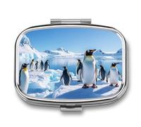 Dispensador de pastillas Penguin Antarctica Ice con espejo, 2 compartimentos, impermeable, para bolso, con agarre antideslizante, organizador de medicamentos de viaje, contenedor para vitaminas, acei