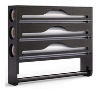 Dispensador de película de cocina 3 en 1, portarrollos de aluminio y película, soporte de pared o cajón para film transparente, aluminio y papel horno, organizador de cocina compacto