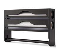 Dispensador de película de cocina, soporte de aluminio y aluminio, soporte de pared o cajón para film transparente, aluminio y papel de horno, organizador de cocina compacto