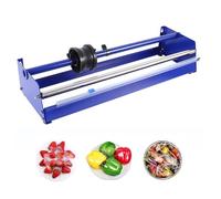 Dispensador de película Estirable con Cortador, máquina Manual de Envolver 19,5", Herramienta dispensadora de Film Transparente para envasado de bandejas de Alimentos, Azul