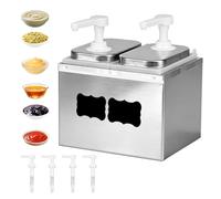 Dispensador de salsa de ketchup de 5 l, con 2 bombas, 4 etiquetas, desmontable, bombas giratorias, estación de bombeo de especias de acero inoxidable, para cocina y restaurante, salsa de ketchup