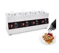 Dispensador de salsas con 4 botellas, calentador de salsas, calentador eléctrico de alimentos de 30 a 85 °C, calentador de salsas, para restauración, aperitivos, postres y salsas calientes