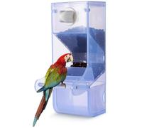 Dispensador de semillas para pájaros con perca, alimentador automático para jaulas, contenedor semitransparente