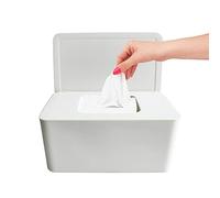 Dispensador de toallitas húmedas antideslizantes para bebés, caja de almacenamiento con tapa para casa, oficina, coche, mantener fresco (blanco)