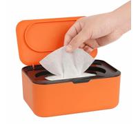 Dispensador de toallitas húmedas con tapa para bebés y adultos, contenedor recargable Seposeve mantiene las cosas frescas, antideslizante, fácil de abrir, cierre con una sola mano (naranja negro)