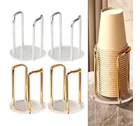 Dispensador de vasos acrílico con diseño apilable que ahorra espacio para uso doméstico y de oficina, soporte impermeable para organizar varios tamaños de taza (asiento doble, dorado)