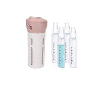 Dispensador de viaje 4 en 1 a prueba de fugas, contenedor portátil recargable para perfume, champú y acondicionador con etiqueta