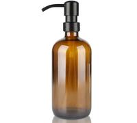Dispensador de vidrio de 450 ml, 1 paquete de botella dispensadora de líquido ámbar, dispensador de jabón de manos recargable con bomba de acero inoxidable a prueba de óxido, botella de jabón de
