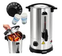 Dispensador de vino caliente Relaxdays, 7l, 30-110 °C, grifo, termostato, indicador de nivel, acero inoxidable, plateado