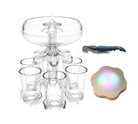 Dispensador De Vino - Soporte Para Seis Vasos Con Iluminación Acrílica, Dispensador De Vasos De Chupito | Soporte De Vertedor Rojo Portador De Tiro Líquido Base De Luz LED Barra Con Pilas Juego