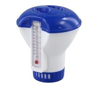 Dispensador flotante para piscinas y spas con indicador de temperatura, tapa segura y soporte para tablet