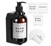 dispensador Gel y champu Ducha 500ml, dispensador jabon baño, Botes para Gel y champu con Etiquetas,Dispensador de Líquido Recargable para Lociones, Uso Diario para Baño, Cocina (New 500ml Ámbar)