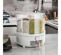 Dispensador Giratorio de 360°, Caja de Almacenamiento de Granos, 6 Compartimentos, Plástico PP, Cuantificación Inteligente, Fácil de Abrir para Uso en la Cocina (L)