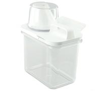 Dispensador hermético de detergente para ropa de 2300 ml con taza medidora | Cuerpo transparente de 1800 ml, boquilla a prueba de fugas, taza atornillada, agarre ergonómico, evita que se apelmaze