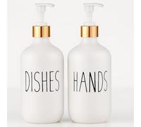 Dispensador Jabon Baño | Set de 2 Botes para Gel de Manos y Platos de 500ML con Toque Dorado | Este Dosificador Jabon Baño Color Blanco es Elegante y Realzará el Estilo de tu hogar