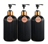 Dispensador Jabon Baño | Set de 3 Botes para Gel Champu y Acondicionador 500ML con 3 Colgantes de bambú | Este Dosificador Jabon Baño Color Negro es Elegante y Realzará tu baño