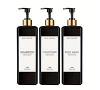 Dispensador Jabon Baño | Set de 3 Botes para Gel Champu y Acondicionador 500ML con Etiquetas Blancas | Este Dosificador Jabon Baño Negro es Elegante y Realzará el Estilo de tu hogar