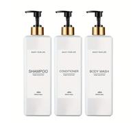 Dispensador Jabon Baño | Set de 3 Botes para Gel Champu y Acondicionador 500ML con Etiquetas Blancas | Este Dosificador Jabon Baño Blanco es Elegante y Realzará el Estilo de tu hogar