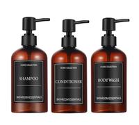 Dispensador Jabon Baño | Set de 3 Botes para Gel Champu y Acondicionador 500ML con Etiquetas Negras | Este Dosificador Jabon Baño Color Rojo es Elegante y Realzará el Estilo de tu hogar