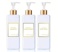 Dispensador Jabon Baño | Set de 3 Botes para Gel Champu y Acondicionador 500ML con Pegatinas | Este Dosificador Jabon Baño es Elegante y Realzará el Estilo de tu hogar (Blanco y Blanco)