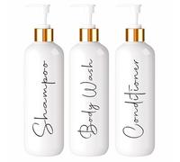 Dispensador Jabon Baño | Set de 3 Botes para Gel Champu y Acondicionador 500ML con Toque Dorado | Este Dosificador Jabon Baño Color Blanco es Elegante y Realzará el Estilo de tu hogar