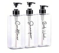 Dispensador Jabon Baño | Set de 3 Botes para Gel Champu y Acondicionador 500ML | Este Set Dosificador Jabon Baño es Elegante y Realzará el Estilo de tu hogar (Transparente)