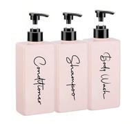 Dispensador Jabon Baño | Set de 3 Botes para Gel Champu y Acondicionador 500ML | Este Set Dosificador Jabon Baño es Elegante y Realzará el Estilo de tu hogar (Rosa)