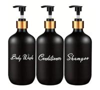 Dispensador Jabon Baño | Set de 3 Botes para Gel Champu y Acondicionador 500ML fácil de Rellenar | Este Dosificador Jabon Baño Color Negro es Elegante y Realzará el Estilo de tu hogar