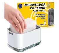 Dispensador Jabón Cocina Porta Estropajo - Dosificador Lavavajillas para Organizar Fregadero - Encimera Limpia y Ordenada Color Blanco