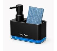 Dispensador Jabon Cocina y 1 Estropajo Antirayaduras | 2 en 1 | 440 ml | Jabonera Cocina con Uso de Una Mano y Organizador de Fregadero para tú Encimera de Cocina | Negro
