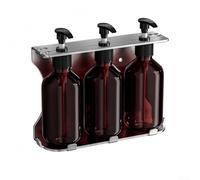 Dispensador manual de jabón de montaje en pared con botella de bomba y soporte para uso con champú, acondicionador, jabón de manos y soluciones de limpieza (3 botellas)