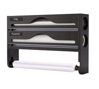 Dispensador Papel Aluminio y Film 3 in 1 con Portarrollos Cocina Dispensador de Láminas de Madera Organizador para Aluminio y Fim, 35,2x21x7cm