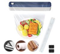 Dispensador Papel Aluminio y Film, Cortador de PelíCula Alimentaria Transparente de Pared con Ventosas, BoîTe de Rangement Avec Film éTirable, Lote De 2, Azul