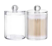 Dispensador Qtip, 2 unidades, dispensador Qtip, acrílico transparente, soporte para hisopos de algodón con tapa a prueba de polvo, soporte Q Tip para accesorios de baño, organizador del hogar