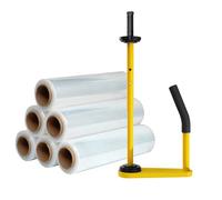 Dispensador Telescópico de Película Elástica, con 6 Rollos de Film Estirable， Ispensador Manual Ergonómico Profesional para Película Elástica, Apto para 45 - 50 cm de Ancho