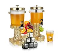 Dispensadores de bebidas de 2,2 galones para fiestas, dispensadores de bebidas comerciales, dispensador de jugo de agua con espiga/núcleo de hielo central/bandejas de goteo con sop Gold Double-Head B