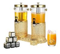 Dispensadores de bebidas de 2,2 galones para fiestas, dispensadores de bebidas comerciales, dispensador de jugo de agua con espiga/núcleo de hielo central/bandejas de goteo con sop Gold Double-Head C