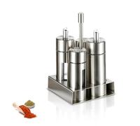 Dispensadores De Sal De Aceite De Metal 4 En 1, Juego De Dispensador De Aceite Y Especias De Acero Inoxidable De 4 Piezas Con Soporte, Botellas De Condimento Para Vinagre Y Pimienta Para Mesa De Cocin