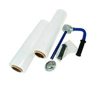 Dispensadores Manuales de Film Extensible, Soporte para Dispensador de Envoltura Retráctil Elástica de Paleta con 2 Rollos Película Adhesiva de Embalaje de Envoltura Elástica Fuerte 250M 832322A