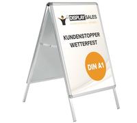 DISPLAY SALES - Caballete Publicitario Exterior Impermeable DIN A1 | Porta Carteles de Aluminio Plata con Perfil de 32 mm | Con Orificios de Drenaje y 2 Láminas Antirreflectantes