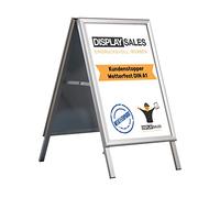 DISPLAY SALES Publicidad exterior a la intemperie A1 | porta carteles con perfil de 32 mm para carteles DIN A1 | caballete pizarra con orificios de drenaje de agua incl. 2 láminas PET